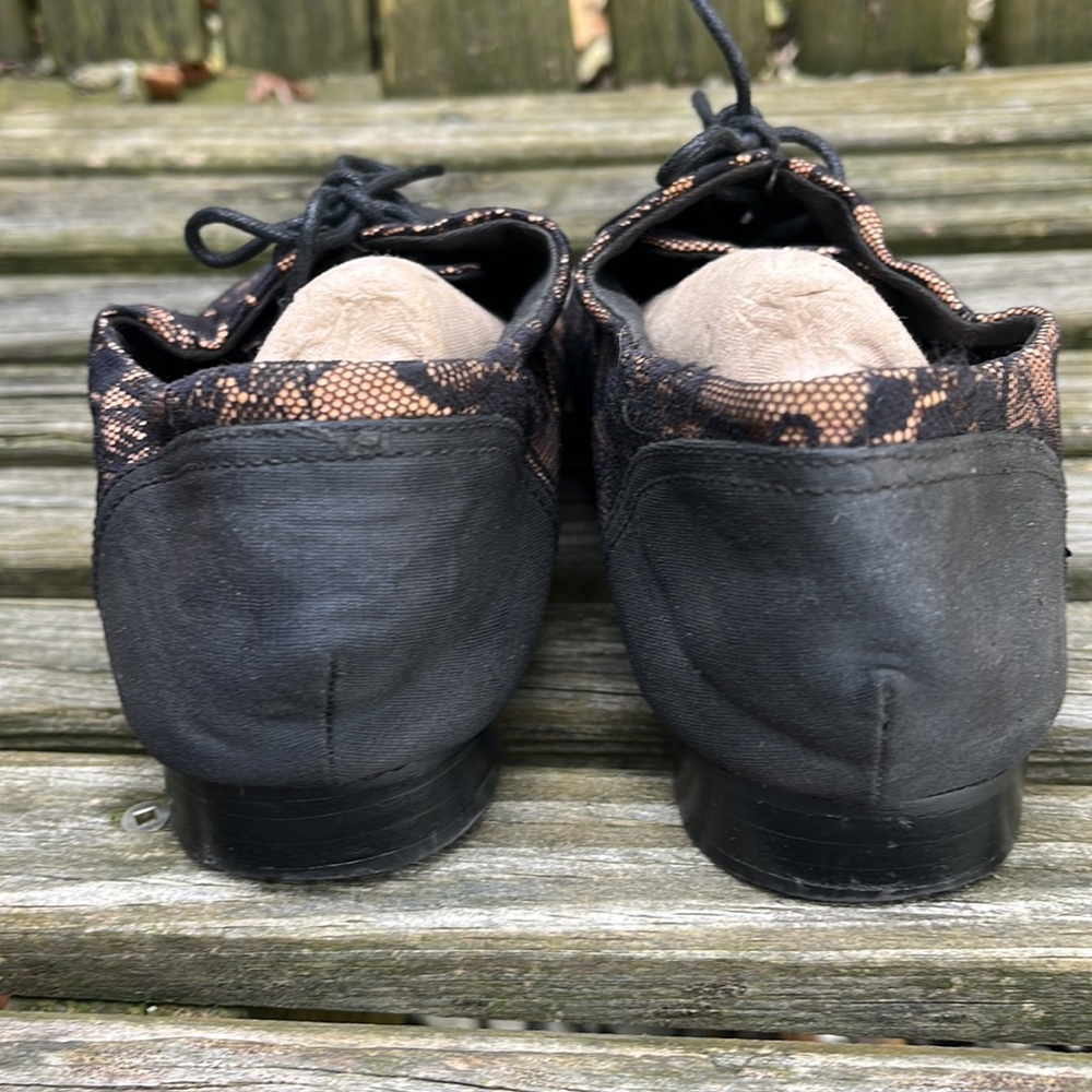 Womens Black and Beige Lace-Overlay Flats - originally purchased in UK - Picture 3 of 10